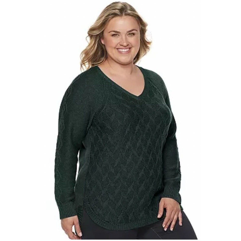 Sonoma Goods For Life Womens Sweater Green Cable Knit Long Sleeve V- Neck Size S